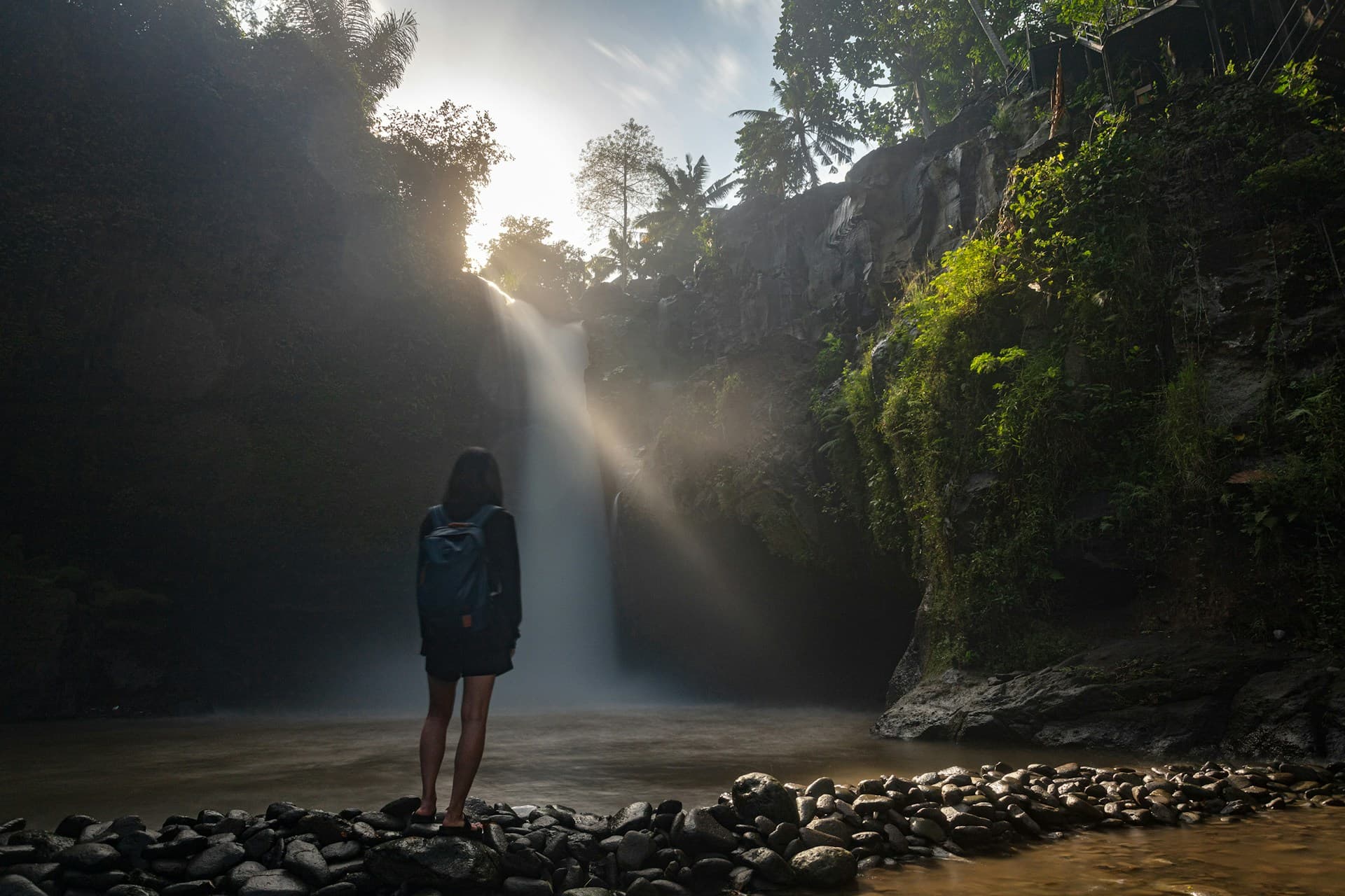 Hidden waterfall in Bali's pristine jungle