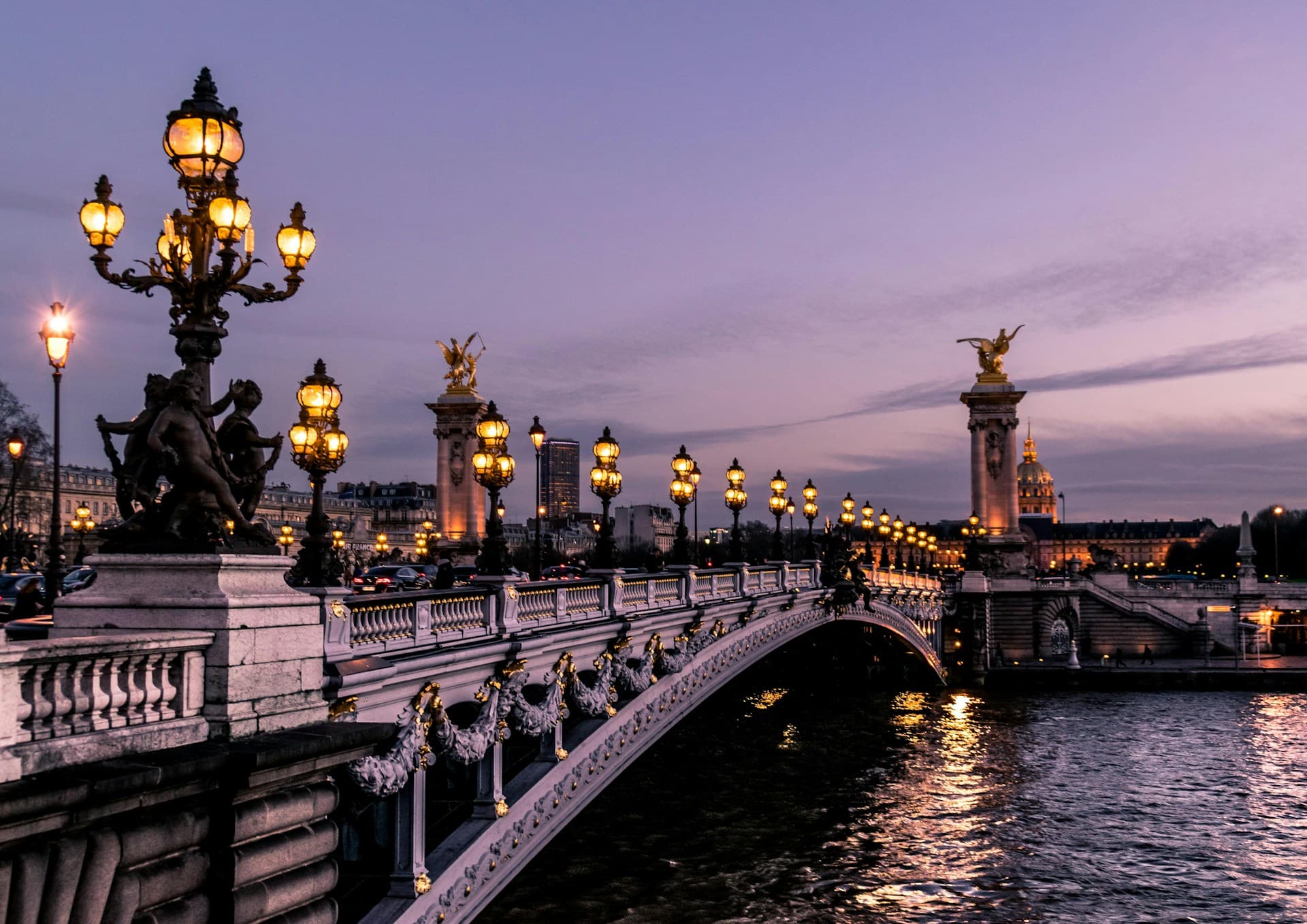 Paris cityscape with Eiffel Tower at sunset