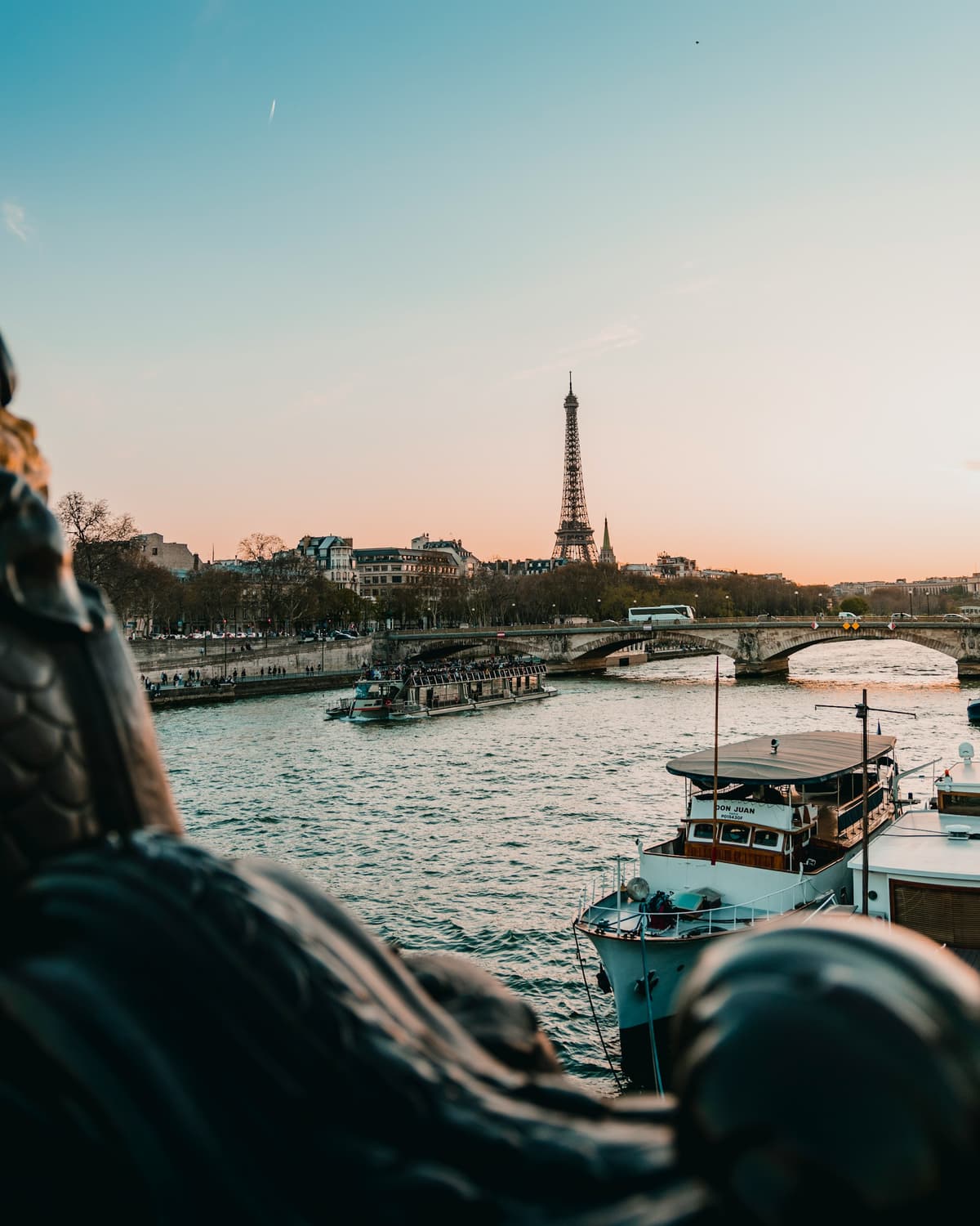 Seine River and bridges at sunset